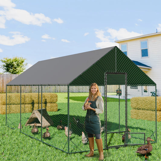 Walk-In Metal Chicken Coop with Cover and Netting