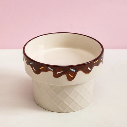 Elevated Ceramic Cat Bowl with Wide Opening