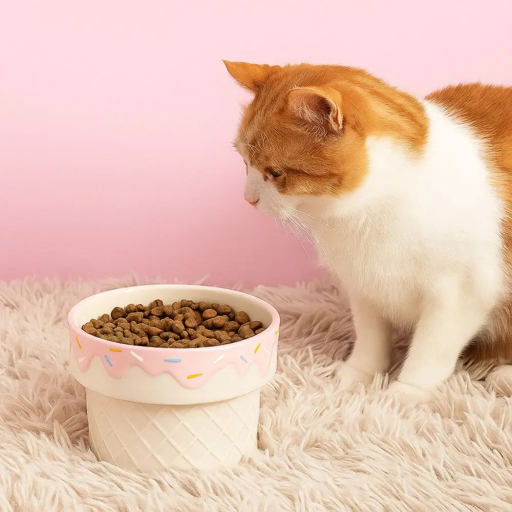 Elevated Ceramic Cat Bowl with Wide Opening