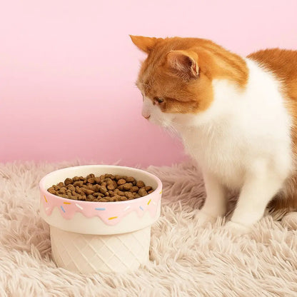 Elevated Ceramic Cat Bowl with Wide Opening