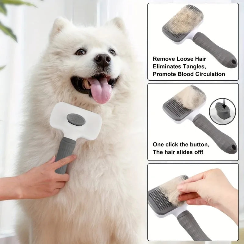 Self-Cleaning Pet Grooming Brush with One-Click Release