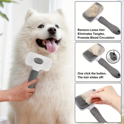 Self-Cleaning Pet Grooming Brush with One-Click Release