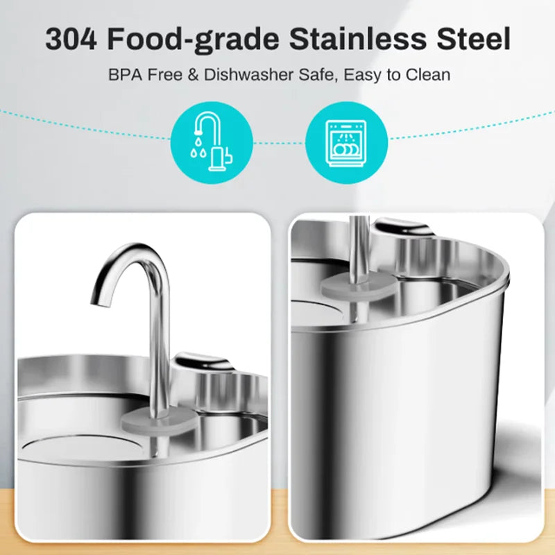 2.2L Stainless Steel Pet Water Fountain with Filter