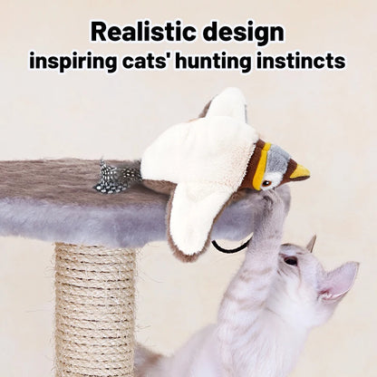 Touch-Activated Chirping Bird Cat Toy with Catnip