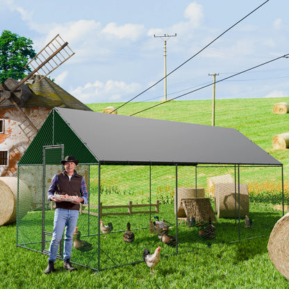 Walk-In Metal Chicken Coop with Cover and Netting