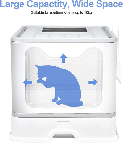 Foldable Hooded Cat Litter Box with Scoop and Drawer