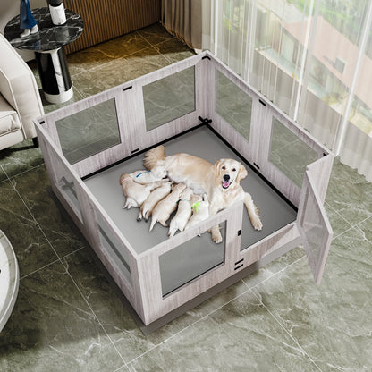 Tempered Glass Dog Playpen with Waterproof Mat