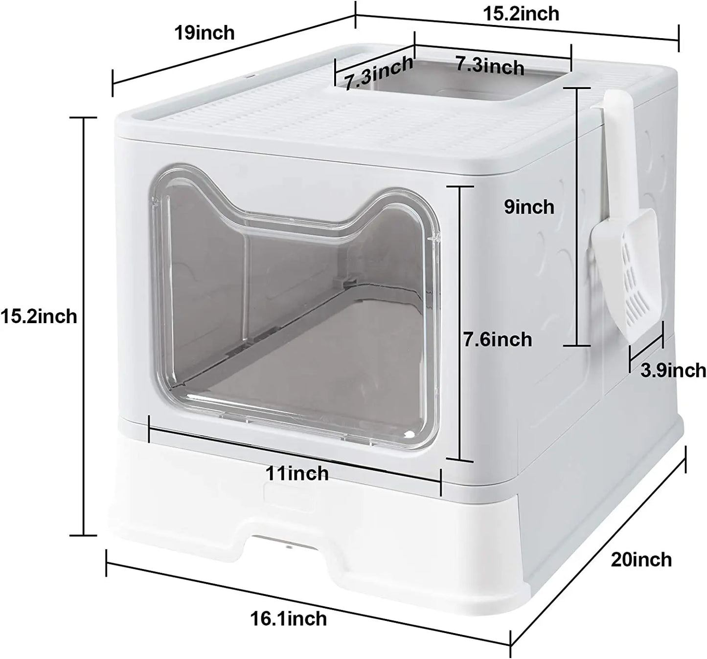 Foldable Hooded Cat Litter Box with Scoop and Drawer