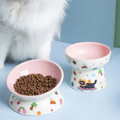 Elevated Ceramic Pet Bowl with Flat or Slanted Mouth