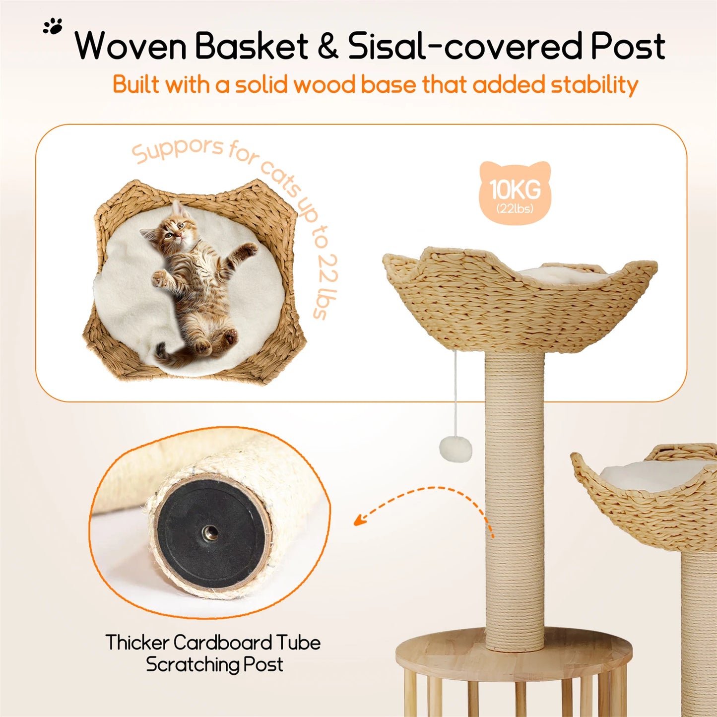 3-Tier Cat Tree Tower with Sisal Scratching Post