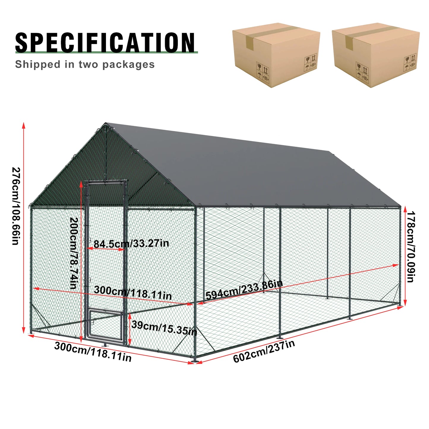 Walk-In Metal Chicken Coop with Cover and Netting