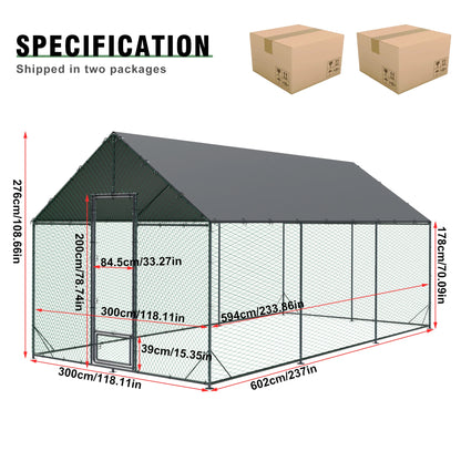 Walk-In Metal Chicken Coop with Cover and Netting