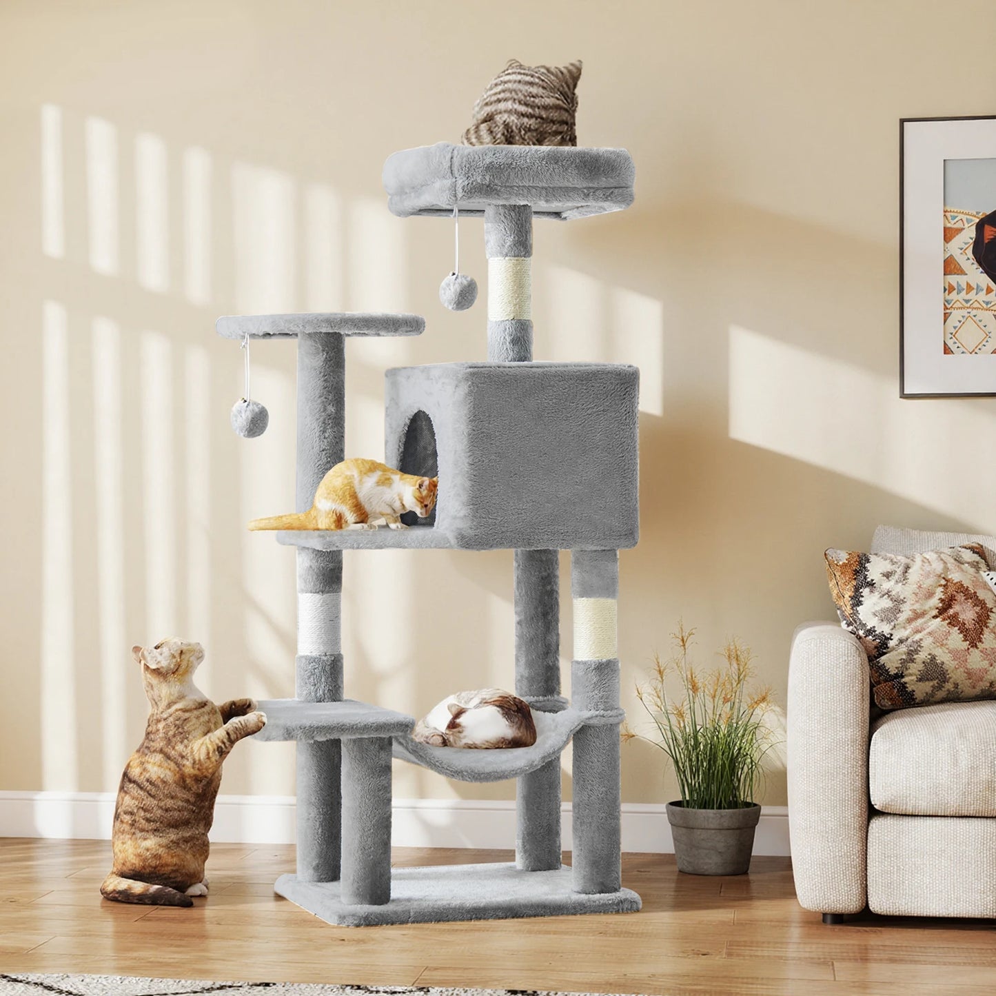 JHK 44-Inch Multi-Level Cat Tree with Condo & Hammock