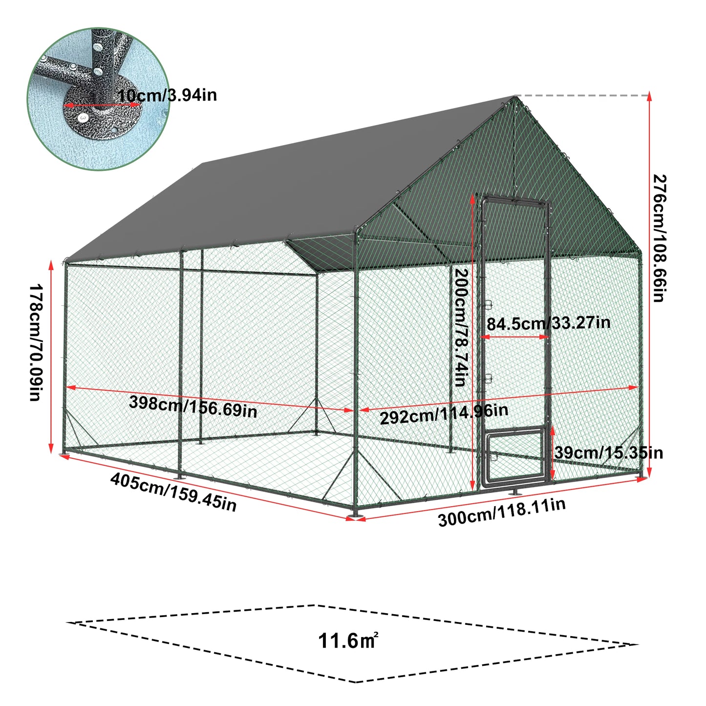 Walk-In Metal Chicken Coop with Cover and Netting