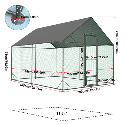 Walk-In Metal Chicken Coop with Cover and Netting