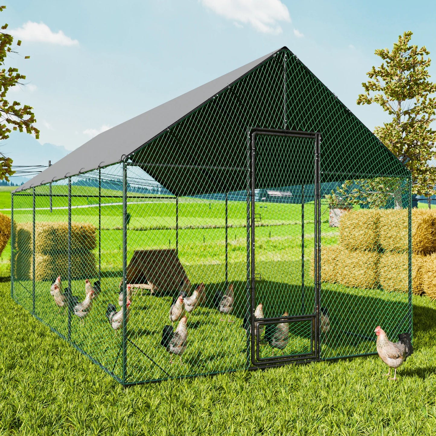 Walk-In Metal Chicken Coop with Cover and Netting