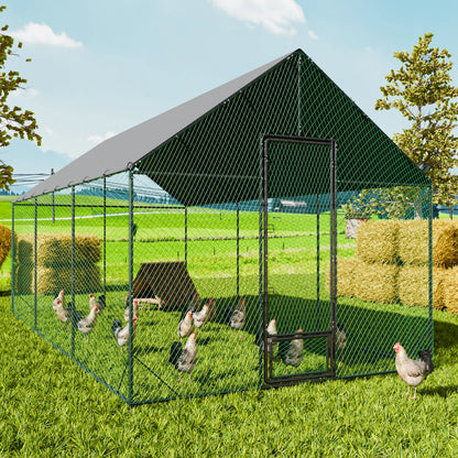 Walk-In Metal Chicken Coop with Cover and Netting